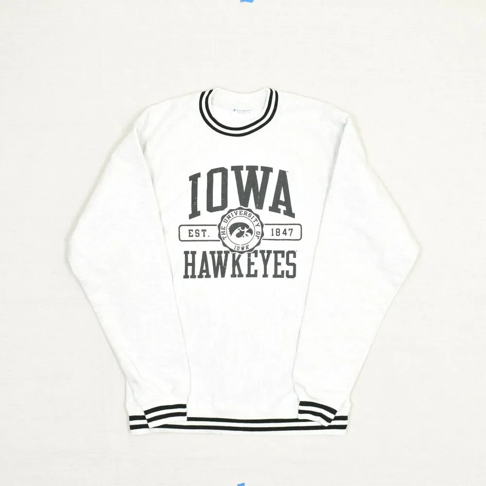 Champion Men Iowa Hawkeyes Pullover Sweater Cotton Gray Size S Stained Line - Picture 2 of 8